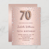 70e verjaardag roos gouden diamanten ballonscript briefkaart (Voorkant / Achterkant)