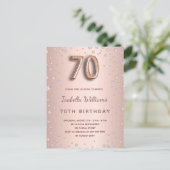 70e verjaardag roos gouden diamanten ballonscript briefkaart (Staand voorkant)