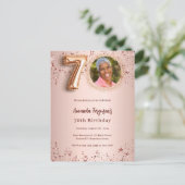 70e verjaardag roos gouden fotosterren uitnodiging briefkaart (Staand voorkant)