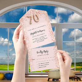 70e verjaardag roos gouden glans partij RSVP All In One Uitnodiging