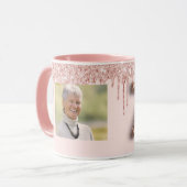 70e verjaardag roos gouden glitter druppelt foto mok (Voorkant links)