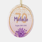 70e verjaardag roos gouden paarse florabenaming keramisch ornament (Rechts)