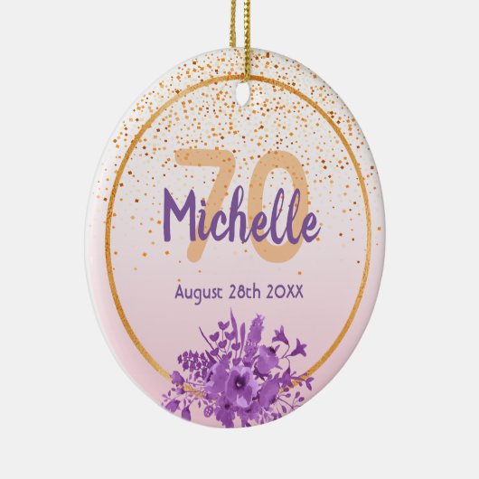 70e verjaardag roos gouden paarse florabenaming keramisch ornament (Rechts)