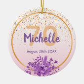 70e verjaardag roos gouden paarse florabenaming keramisch ornament (Voorkant)
