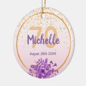 70e verjaardag roos gouden paarse florabenaming keramisch ornament (Links)