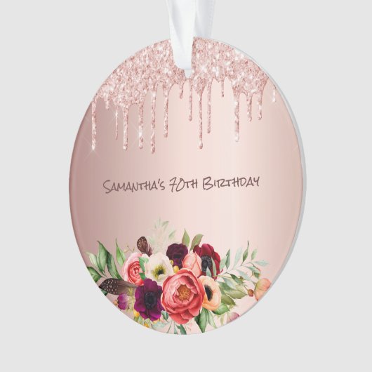 70e verjaardag roos gouden roze bloemen druipt ornament (voorkant)