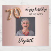 70e Verjaardag roos gouden roze foto Sparkling Wijnetiket (Enkel label)