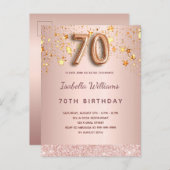 70e verjaardag roos gouden roze sterren ballonschr briefkaart (Voorkant / Achterkant)