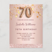 70e verjaardag roos gouden roze sterren ballonschr briefkaart (Voorkant)