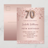 70e verjaardag: roos gouden sterren ballonschrift briefkaart (Voorkant / Achterkant)