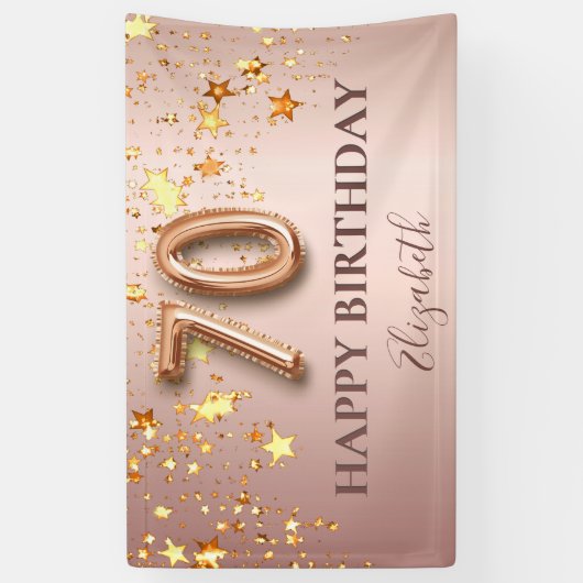 70e verjaardag roos gouden sterren blozen scriptpa spandoek (Verticaal)