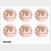 70e verjaardag roos gouden sterren roze ballonlett ronde sticker (Vel)