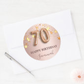 70e verjaardag roos gouden sterren roze ballonlett ronde sticker (Envelop)