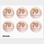 70e verjaardag roos gouden sterren roze ballonlett ronde sticker (Vel)