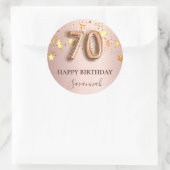 70e verjaardag roos gouden sterren roze ballonlett ronde sticker (Tas)