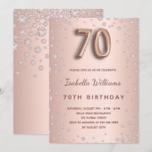 70e verjaardag roos gouden zwarte diamanten elegan kaart (Voorkant / Achterkant)