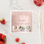 70e verjaardag roos gouden zwarte glitter foto servet (Insitu)