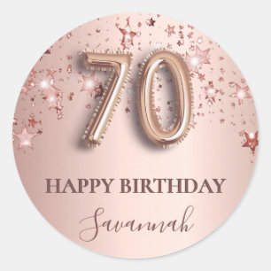 70e verjaardag roos gouden zwarte sterren ronde sticker