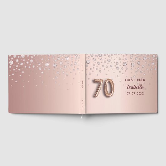 70e verjaardag roos goudroze monogram naam elegant gastenboek (Volledig)