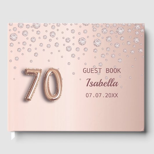 70e verjaardag roos goudroze monogram naam elegant gastenboek (Voorkant)