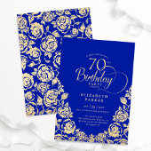 70e verjaardag Royal Blue Gold Rozen Kaart
