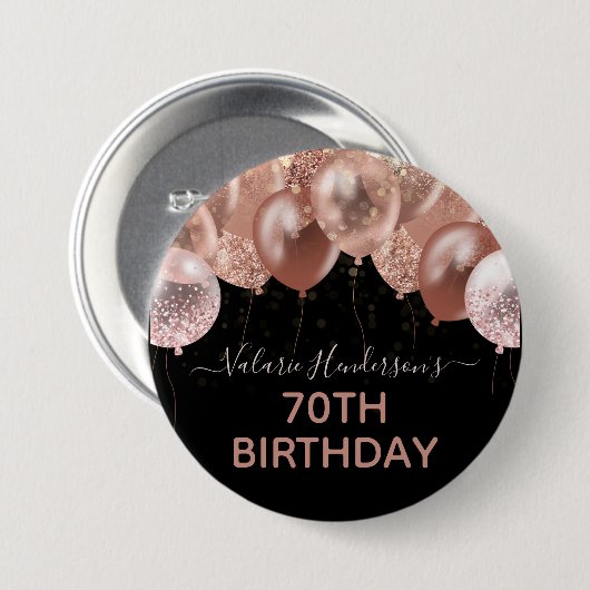 70e verjaardag Roze ballonnen Ronde Button 7,6 Cm (Voorkant /achterkant)