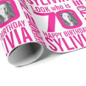 70e verjaardag roze blik 70 douanefoto naam cadeaupapier (Rol Hoek)