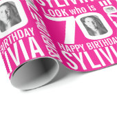 70e verjaardag roze blik die 70 douanefoto is cadeaupapier (Rol Hoek)