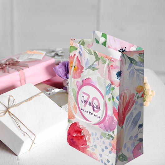 70e verjaardag roze bloemen pastel bohemen klein cadeauzakje