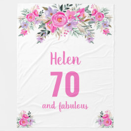 70e verjaardag roze bloemenfleece deken
