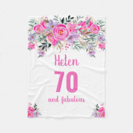 70e verjaardag roze bloemenfleece deken