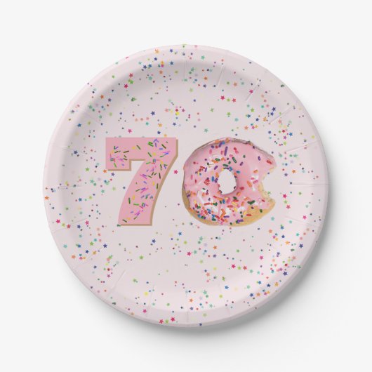 70e verjaardag Roze donut Bord (Voorkant)