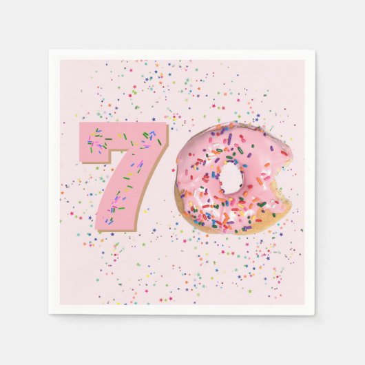70e verjaardag roze donut servetten (Voorkant)
