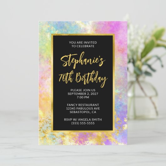 70e verjaardag Roze en Gold Glam Fire Opal Kaart (Staand voorkant)