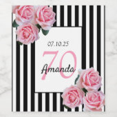 70e verjaardag roze floralen op zwarte witte strep wijn etiket (Enkel label)