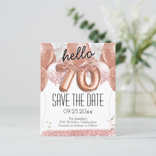 70e verjaardag Roze glitter sparen de Datum (Staand voorkant)