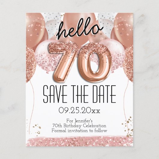 70e verjaardag Roze glitter sparen de Datum (Voorkant)