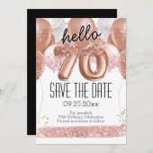 70e verjaardag Roze glitter sparen de Datum Kaart (Voorkant / Achterkant)