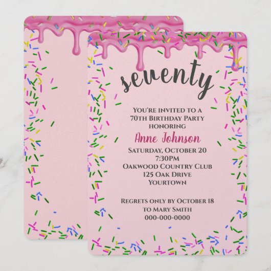 70e verjaardag roze ijsjes en strooisel kaart (Voorkant / Achterkant)