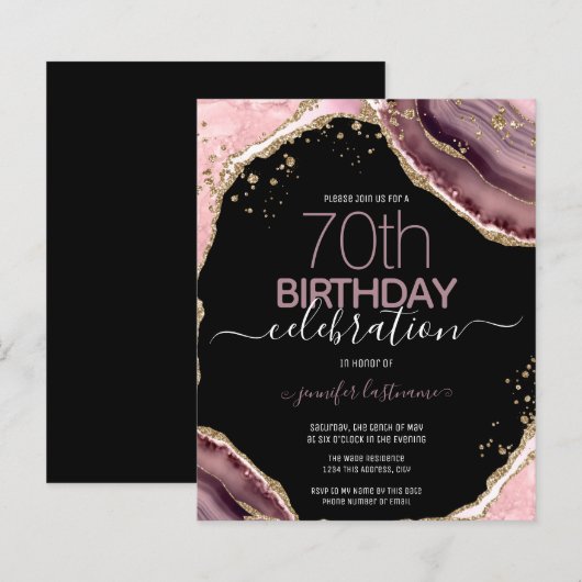 70e verjaardag Roze Paars Agate Budget Uitnodiging (Voorkant / Achterkant)