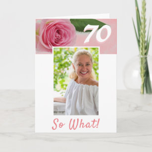 70e verjaardag roze roos positief foto verjaardag kaart