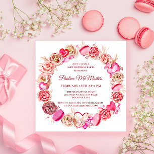 70e Verjaardag Roze Rose Swirly Heart Valentijn Kaart