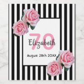 70e verjaardag roze rozen zwarte witte strepen wijn etiket (Enkel label)