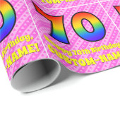 70e verjaardag: roze strips & harten, regenboognr. cadeaupapier (Rol Hoek)