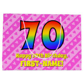 70e verjaardag: roze strips & harten, regenboognr. groot cadeauzakje (Achterkant)