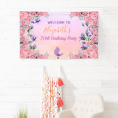 70e verjaardag roze tuinbloemen schattige vogel spandoek (Insitu)