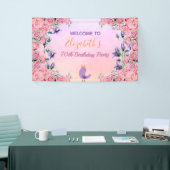 70e verjaardag roze tuinbloemen schattige vogel spandoek (Beurs)