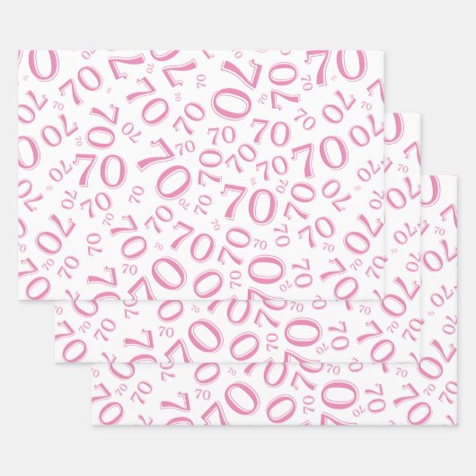 70e verjaardag Roze & Witte nummerpatroon 70 Inpakpapier Vel (Set)