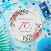 70e verjaardag Roze witte peulvruchten botanisch Papieren Bordje (Feest)