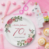 70e verjaardag Roze witte peulvruchten botanisch Papieren Bordje (Feest)